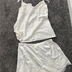 Elegant White Lace Chemise and Shorts Set